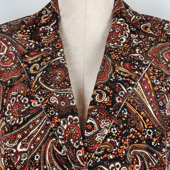 Madison Studio Women 8 Paisley Blazer Jacket Cotton Blend Velvet Look Boho Retro - Picture 4 of 12